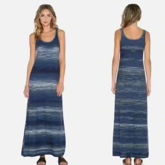 NEW Vince Striped Cotton Space Dye Maxi Dress LARGE Blue‎ Vacation Loungewear - Picture 1 of 14